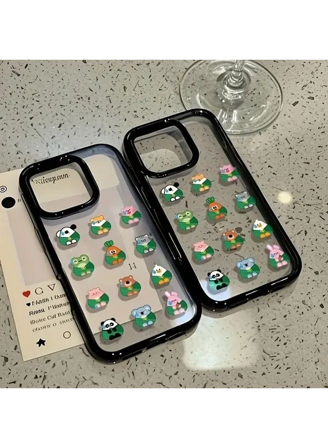 Animal Zongzi Acrylic Transparent Anti Drop Phone Case Black Edge Compatible with iPhone 14 Plus - Image 1